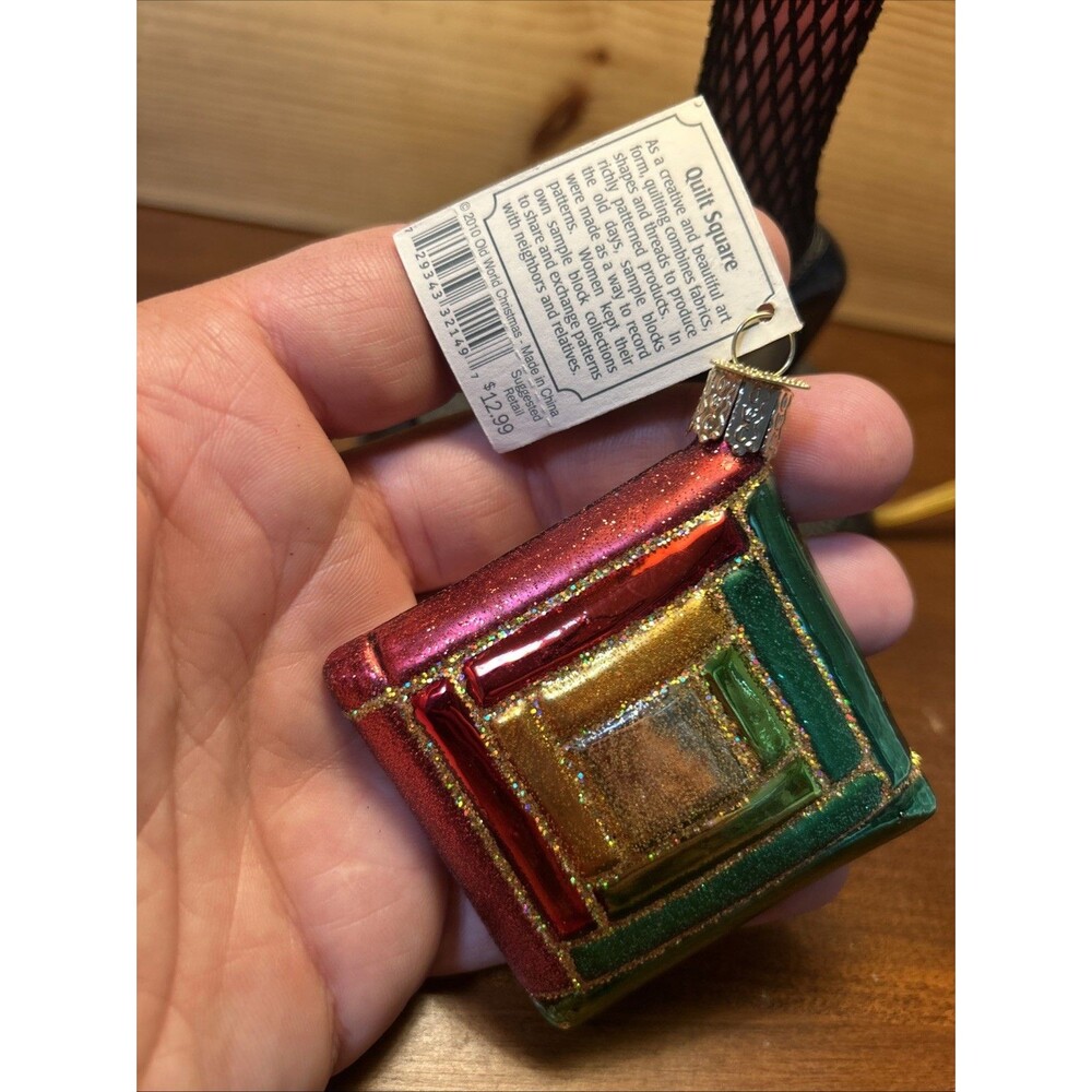 Old World Christmas Glass Blown Ornament, Christmas Quilt NEW with TAG